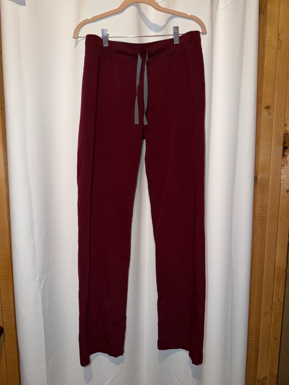 Figs Wide Leg Pants in Burgundy with Gray Drawstring